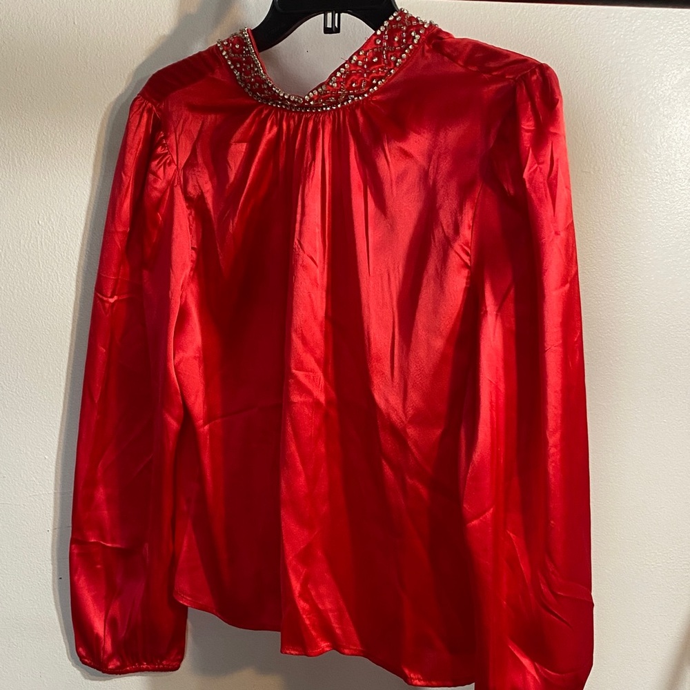Elegant Red Beaded Women's Blouse